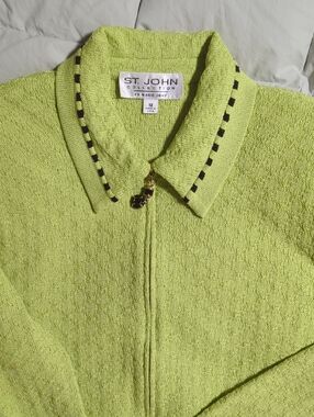 St John Collection by Marie Gray Lime Green Zip Sweater with Black Accent